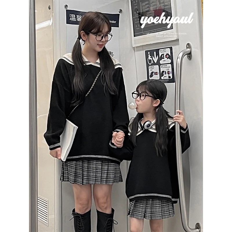 清 幼悠 女童秋二波CD0581亲子装毛衣海军领套头针织衫清新风上衣