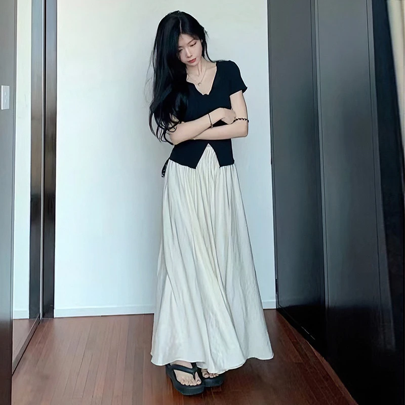 白色半身裙裤女春夏2025新款松紧腰垂坠感大摆裙A字长裙子休闲裙