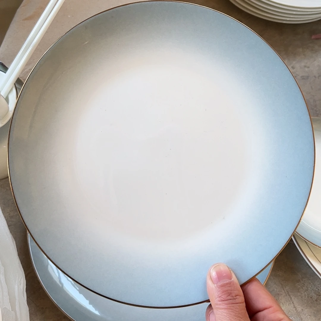 瓷片渐变八寸浅盘五个微瑕