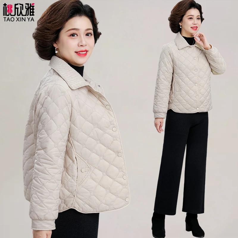 妈妈秋装轻薄羽绒棉服洋气夹棉外套2025新款中老年人女秋冬小棉衣