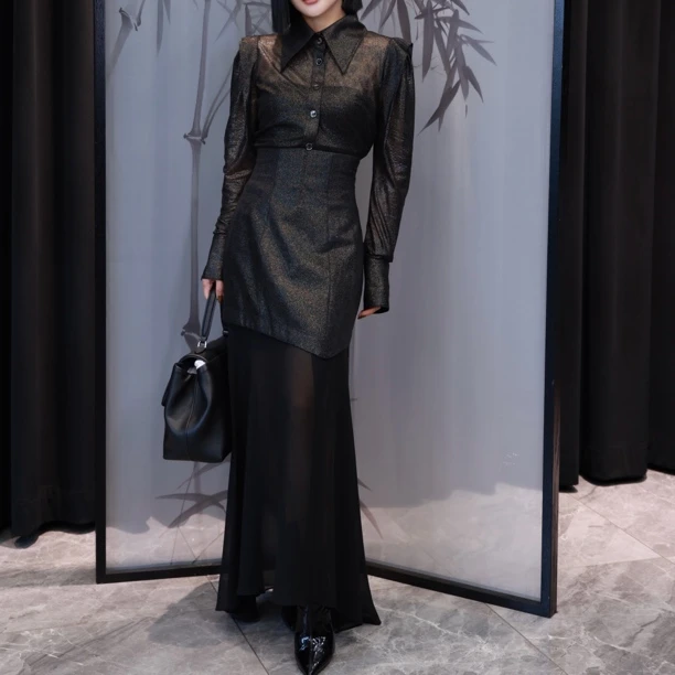 【妙妙精选】HUANGNAJI高定时尚气质收腰显瘦拼接半裙B011