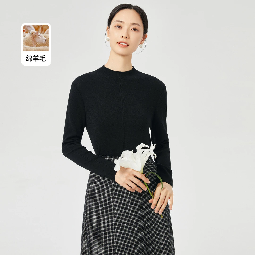 【C】2024冬款简约百搭休闲优雅气质修身圆领针织衫女NZ03091D1