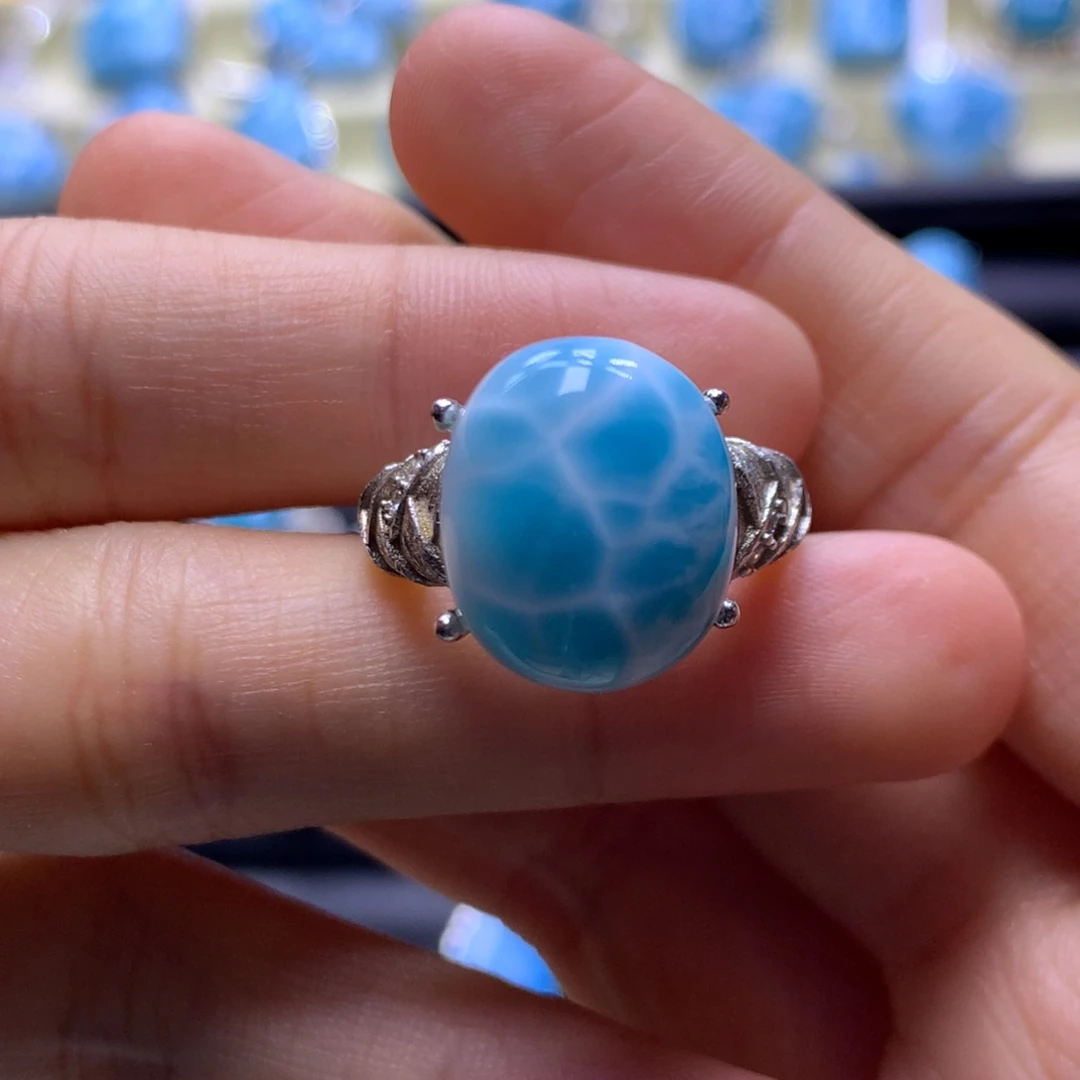 针钠钙石（海纹石）银S925镶嵌戒指蛋面戒指色差略异