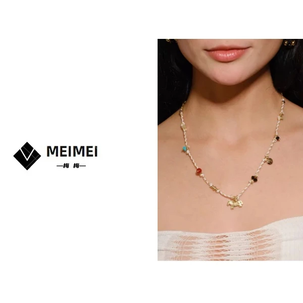 铜合金花岗石项链 XMM【马上有钱金色蛇骨链】配饰项链简约彩色手工