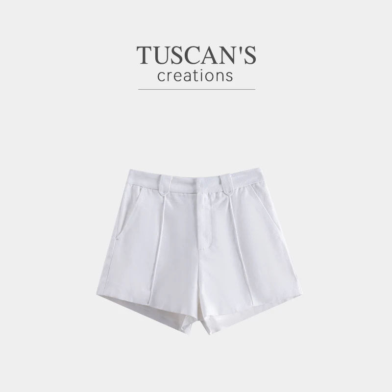 TUSCAN'S CREATIONS夏季运动休闲裤白色高腰女士超短裤时代集团