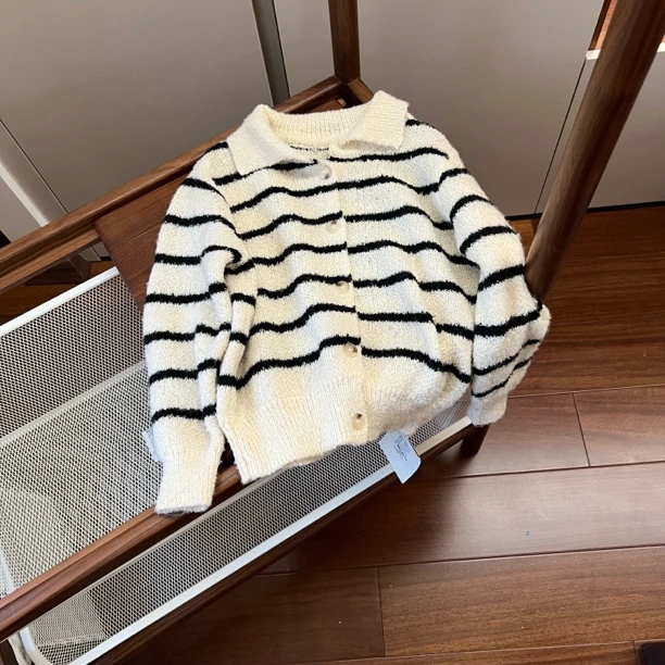 【编号N990】LM7722-01-儿童条纹毛衣开衫 黑条纹-LMDM