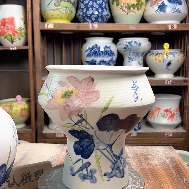 陶高脚荷花款新款陶瓷陶瓷