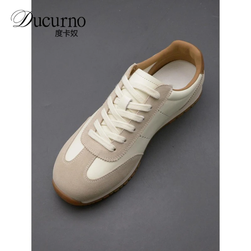 秋季新款高端透气德训鞋韩版时尚系带软底小白鞋日常休闲拼色板鞋