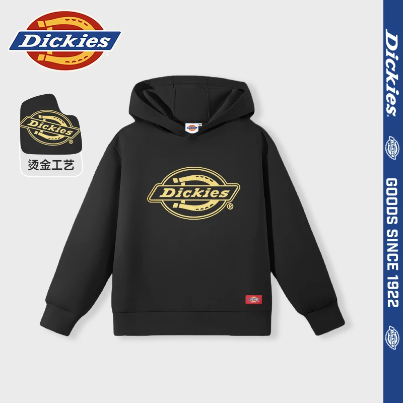 Dickies童装儿童秋季连帽卫衣男童黑色潮酷上衣女童烫金印花外套