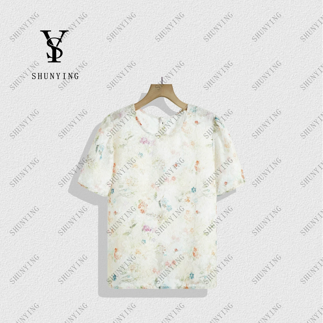 顺瀛【莫奈花园】舒适洋气~高级感刺绣洋气短袖T恤衫SY72T881082