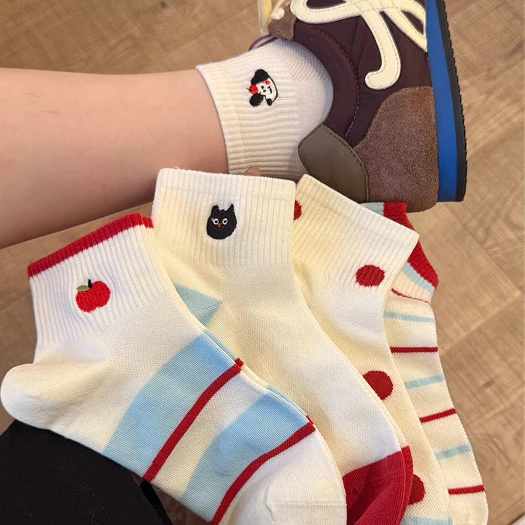 春夏上新5双卡通袜子女短袜夏季薄款可爱ins潮韩系日系运动短筒袜