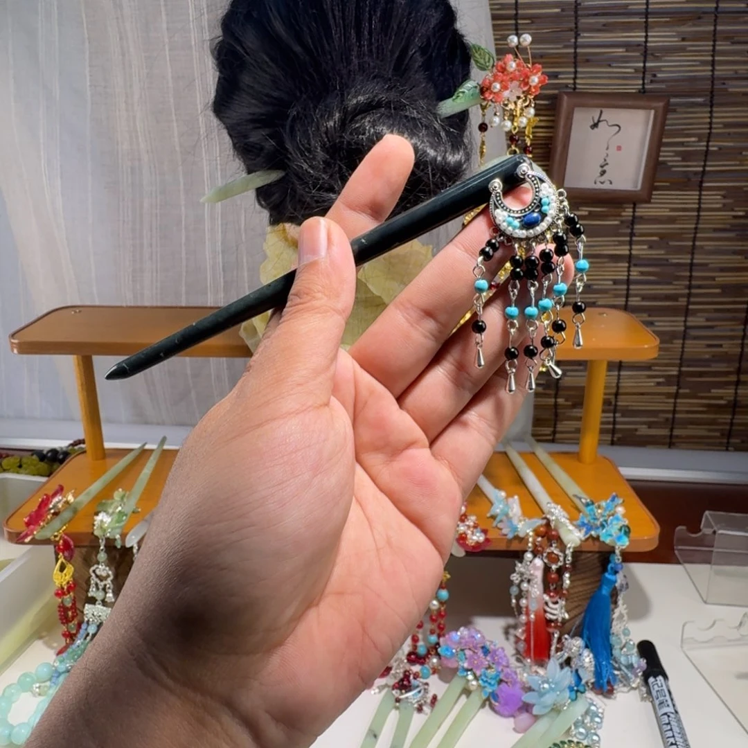 蛇纹石玉合金发饰