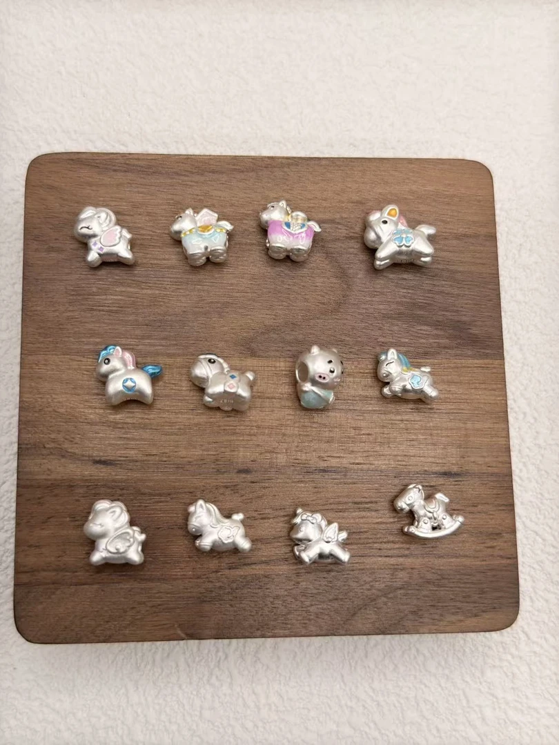 足银银制品 足银手链 足银999本命年独角兽小马红绳手链时尚可爱