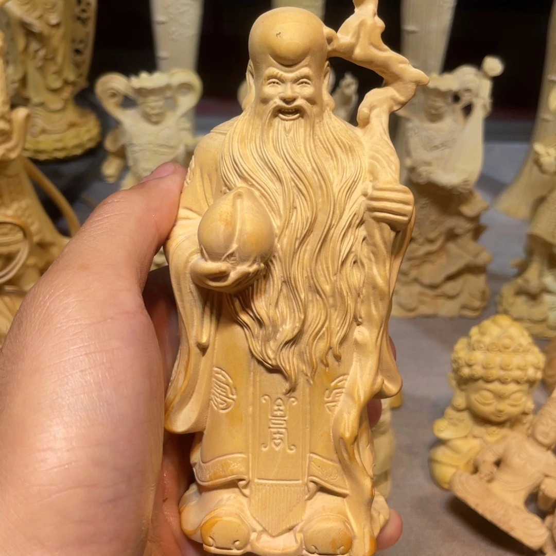 黄杨木木纹寿星摆件