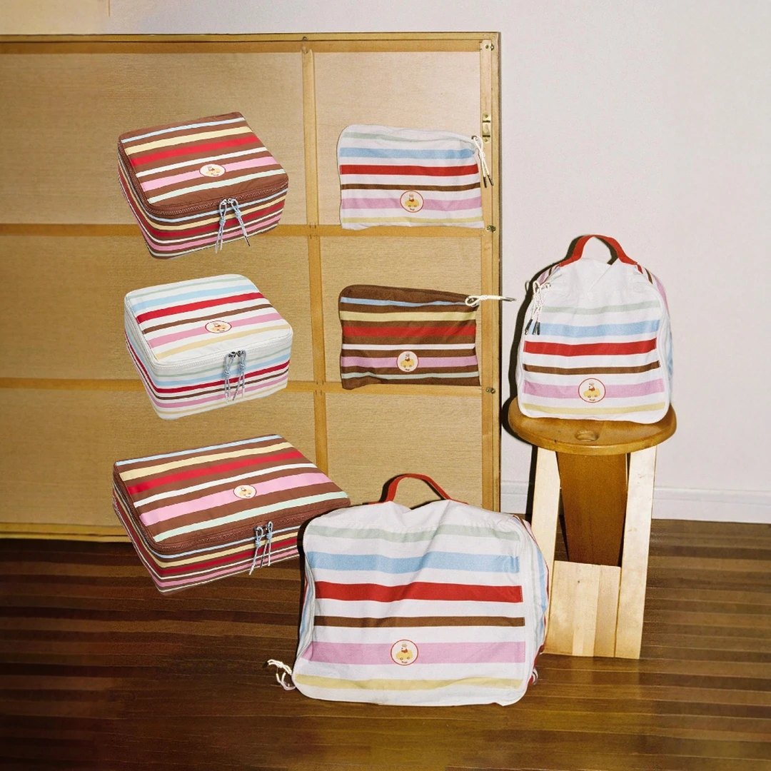 Tagi.《爆米花》小狗可爱便携条纹洗漱行李收纳旅行袋分装包