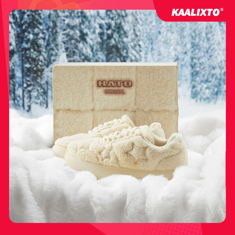 Kaalixto云朵毛绒鞋米白色情侣低帮增高星星鞋百搭秋冬情侣增高