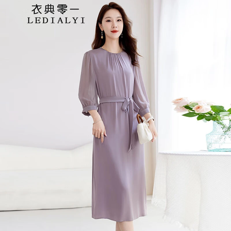 杭州高端品牌真丝连衣裙2025夏季新款中年妈妈减龄显瘦桑蚕丝裙子