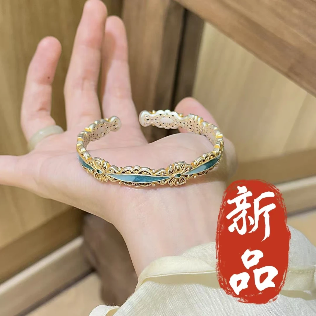 足银手镯 25号-花丝蓝蝴蝶【开口】手镯