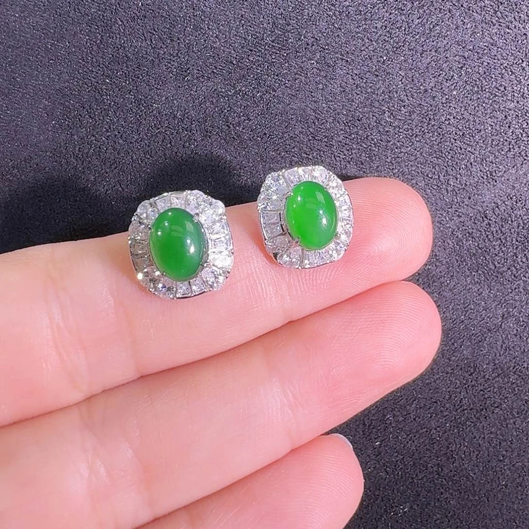 翡翠银S925镶嵌耳饰蛋面