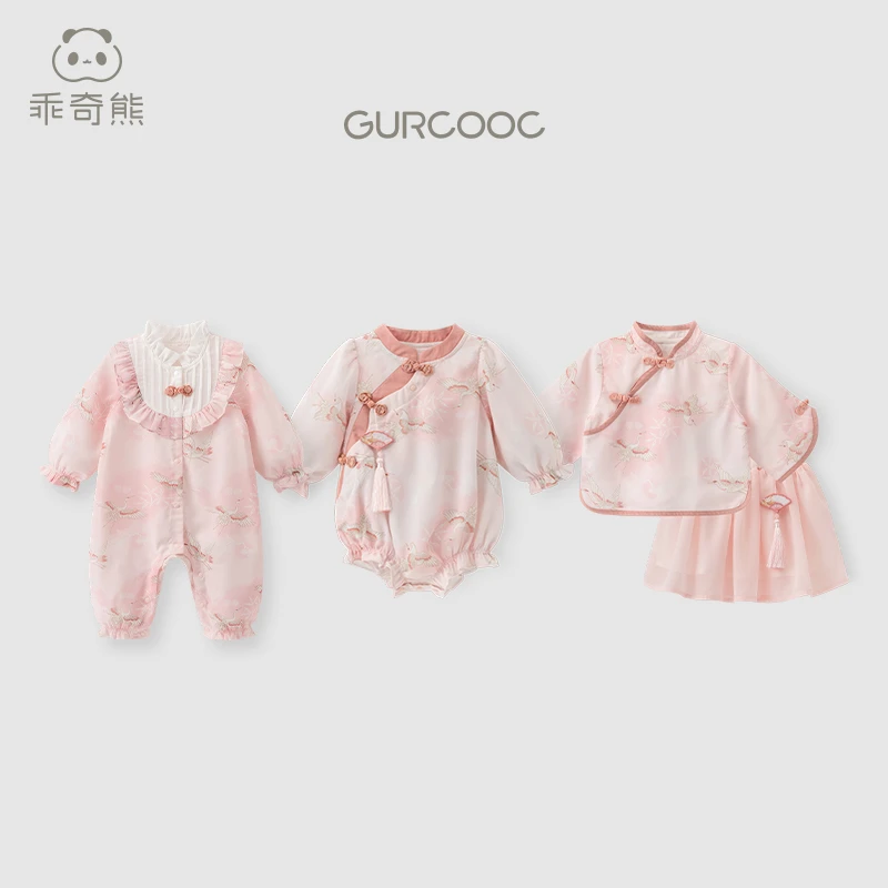 【甜美国风女宝裙子】春秋女宝宝爬服夏季连体衣外穿套装三角哈衣