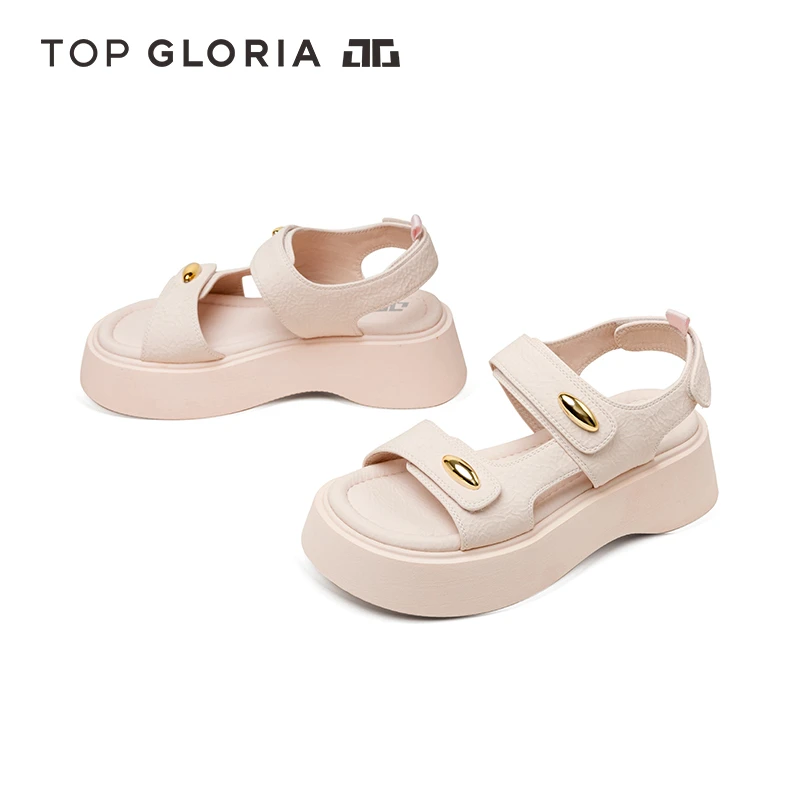 汤普葛罗2025夏季新款魔术贴厚底露趾凉鞋时尚松糕舒适百搭女鞋