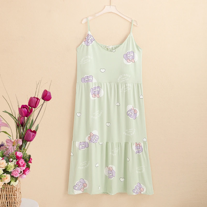 小胖【针织棉】夏季甜美舒适吊带睡裙大码宽松版260斤女薄款连衣裙