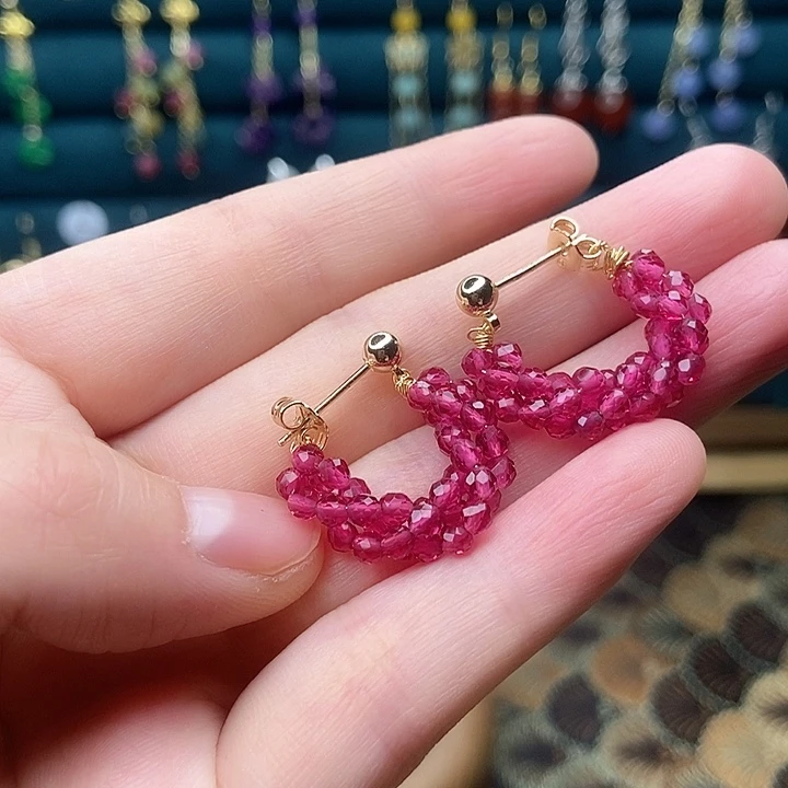 石英质玉耳钉银S925镶嵌