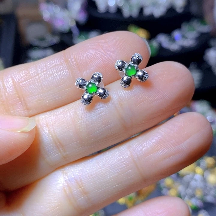 翡翠戒指银S925镶嵌天然翡翠