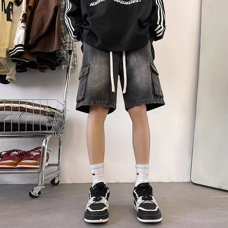 夏季百搭复古短裤男夏季牛仔五分裤宽松高工装潮流五分裤