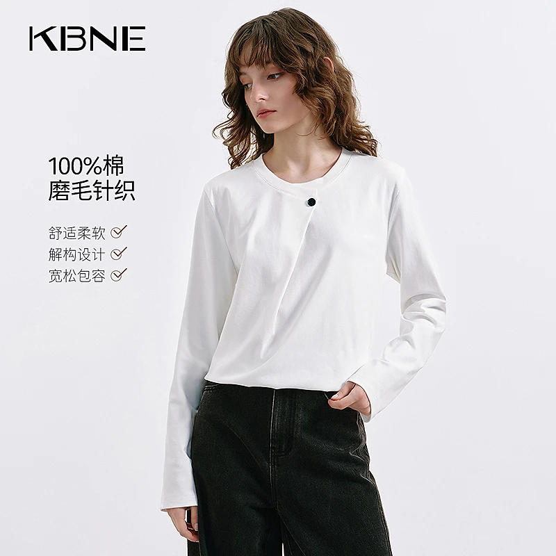 KBNE白色t恤爆款2025秋季新款慵懒风上衣简约纯色内搭宽松针织衫