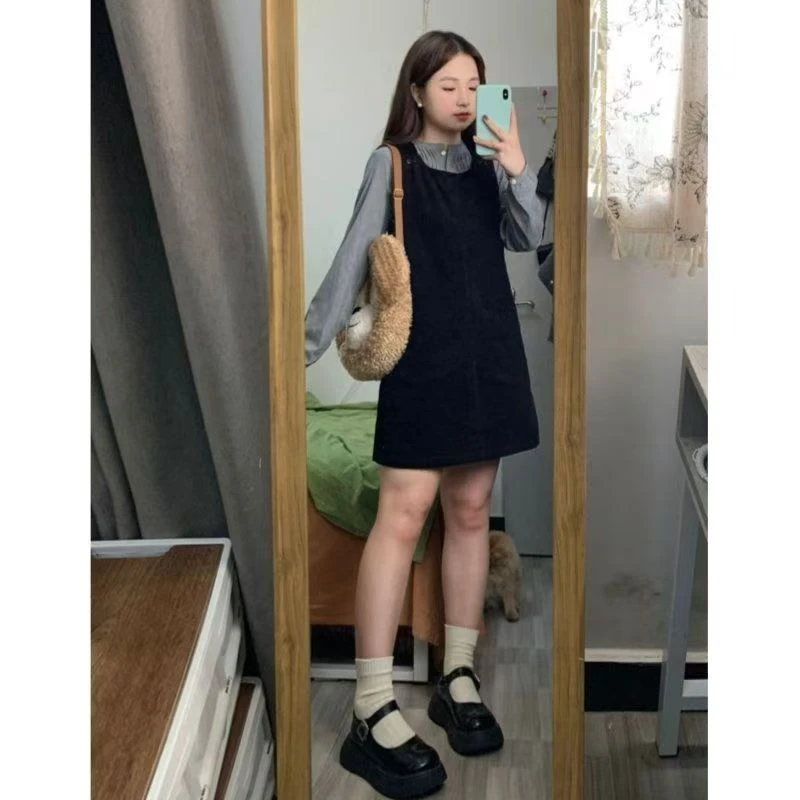 A41学院风减龄穿搭时尚气质无袖背心裙女衬衫宽松甜辣短裙子两件