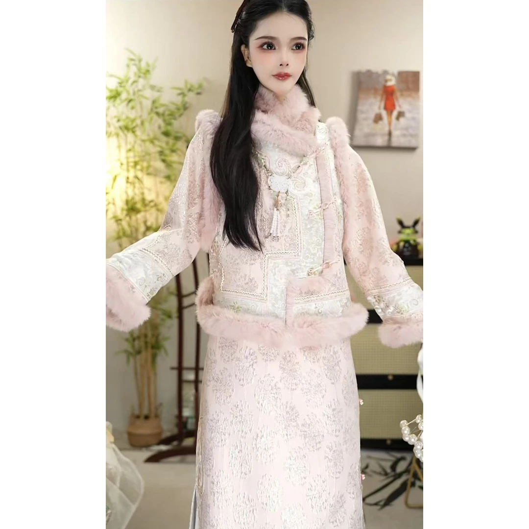 微岚熙2024冬季新款加绒中式长款中国风复古女装裙（2361+2362）