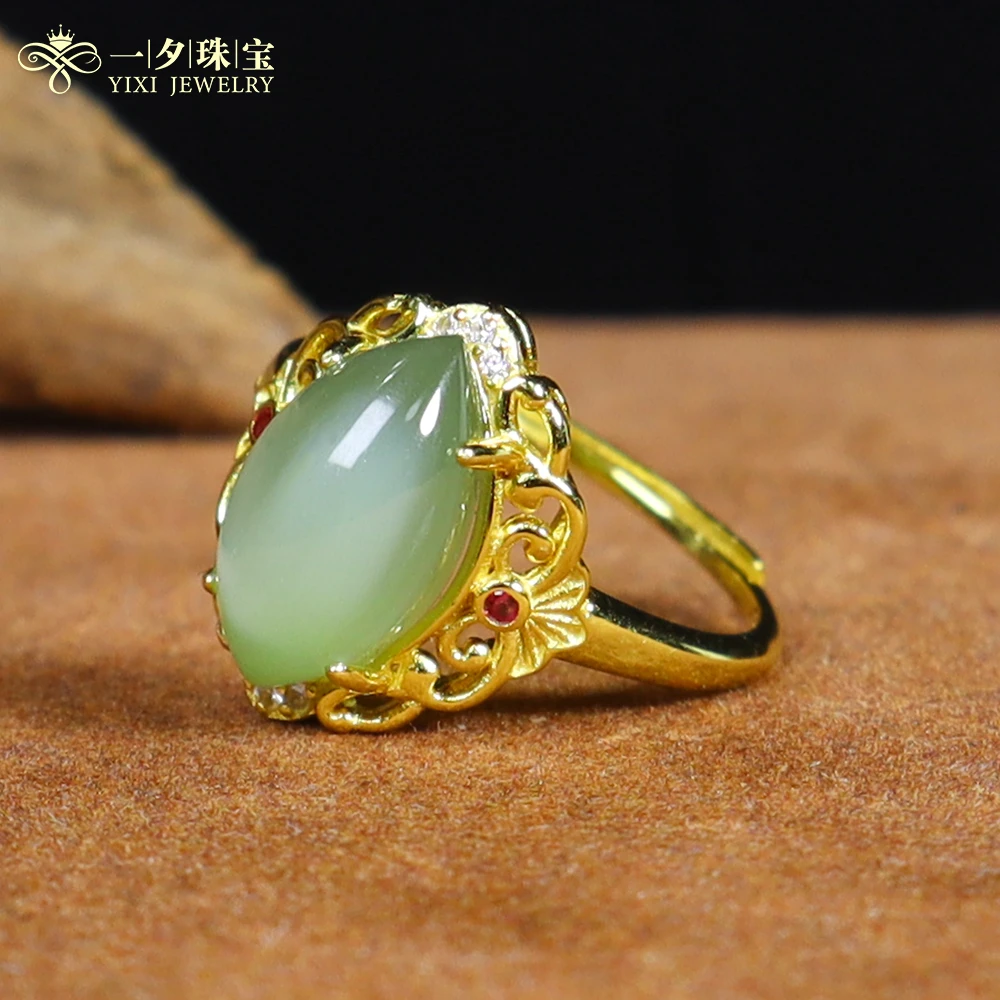 【一夕珠宝】s925和田玉猫眼蛋面戒指丨天然玉石多样性发一丨J442