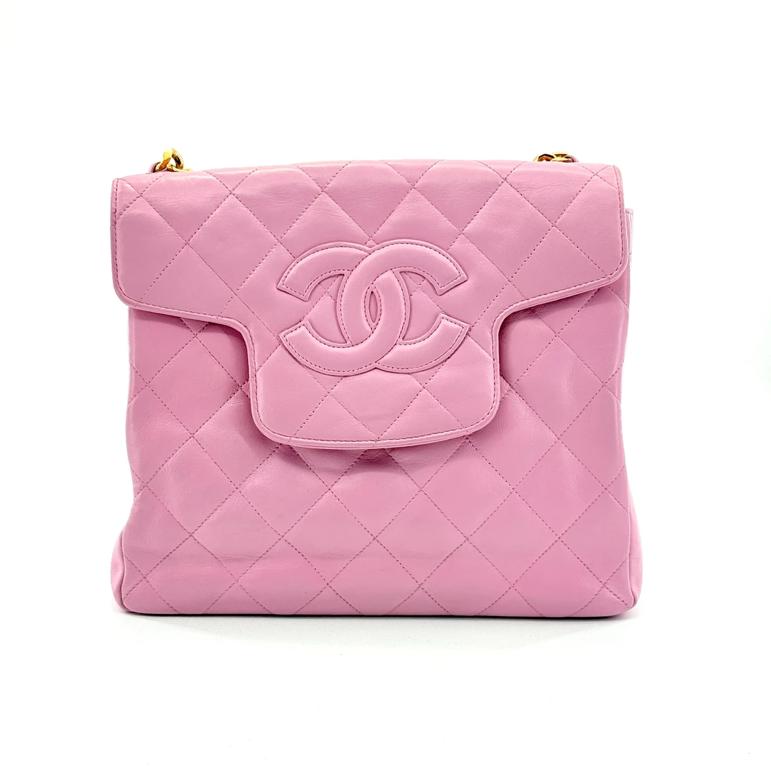95新 Chanel/香奈儿 粉色菱格纹链条手提包