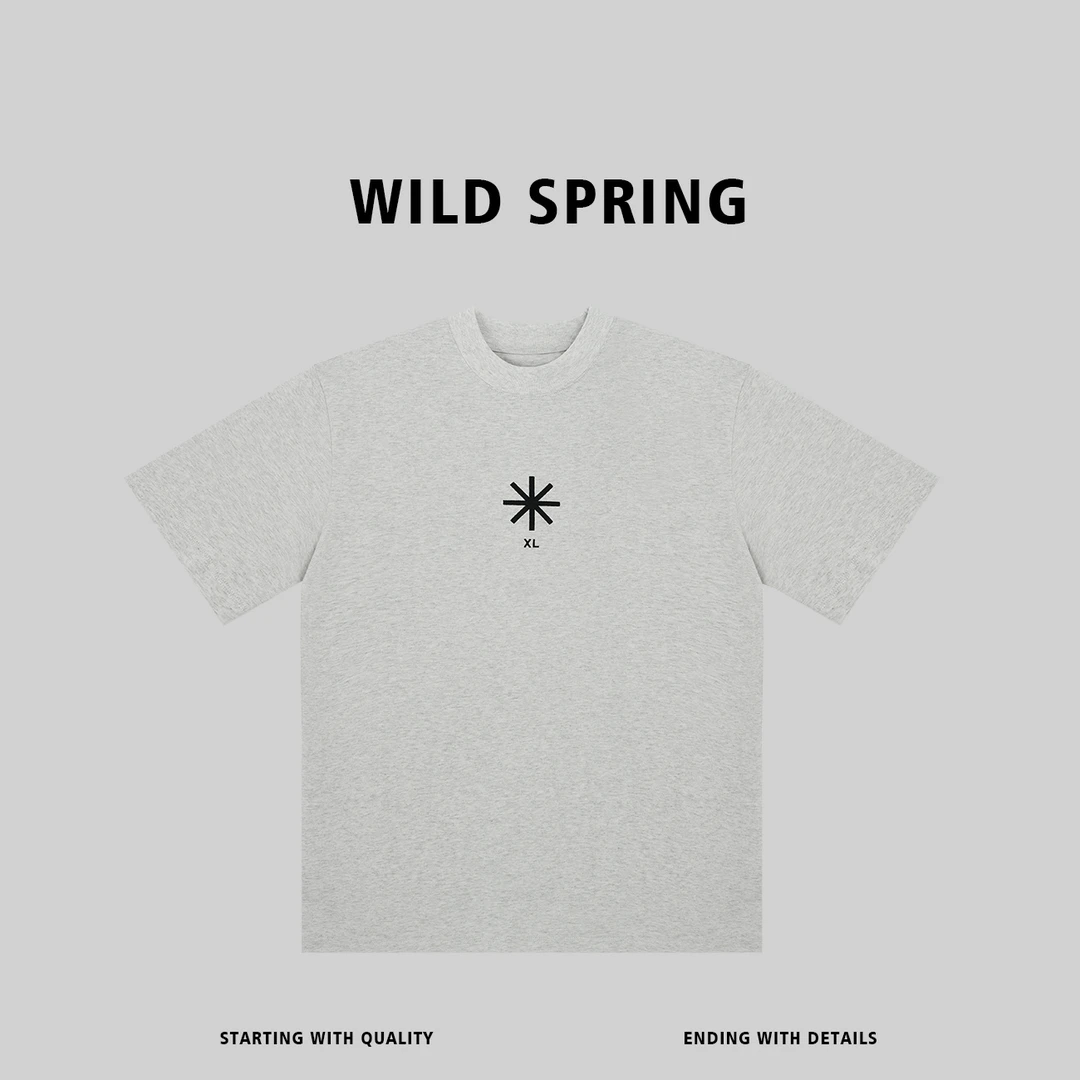 WILD SPRING品牌 夏季休闲美式刺绣宽松圆领重磅T恤短袖 3337#