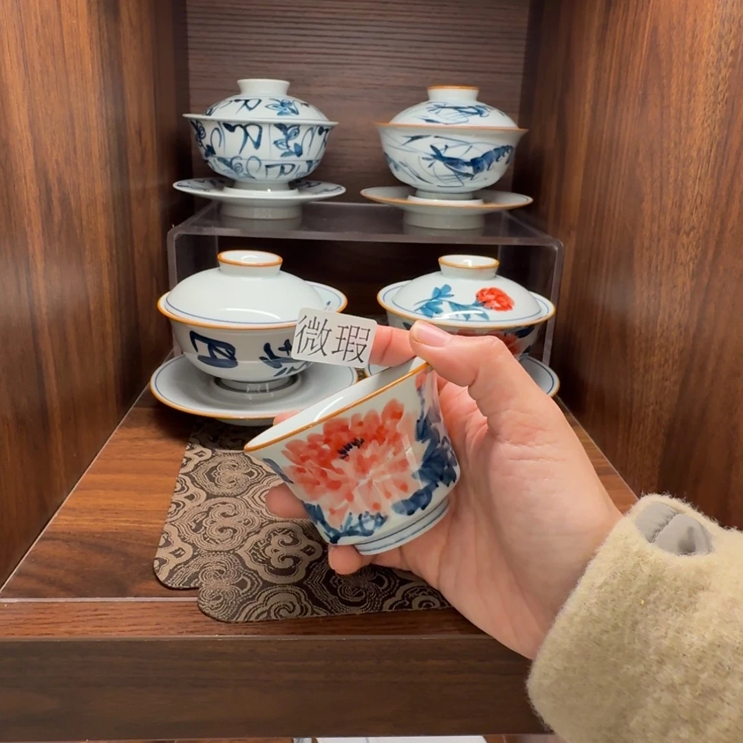 釉下手绘茶具微瑕