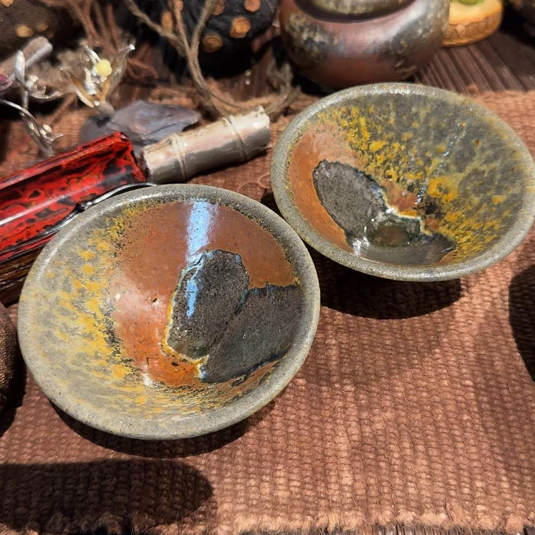 夏*柴烧主人杯蝴蝶窑宝紫泥