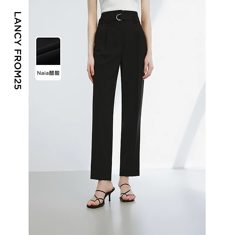 朗姿醋酸法式黑色修身职业气质正装裤女年夏季新款通勤西装裤