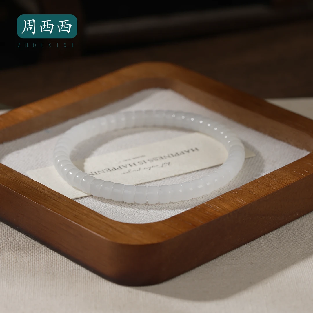 周西西珠宝和田玉白玉直切手串5.8mm气质百搭七夕多样性发货19078