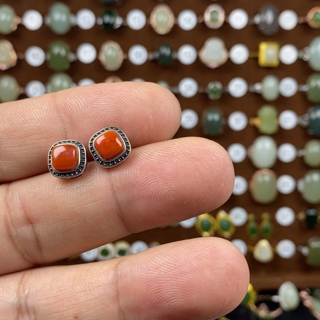 南红玛瑙戒指银S925镀金镶嵌