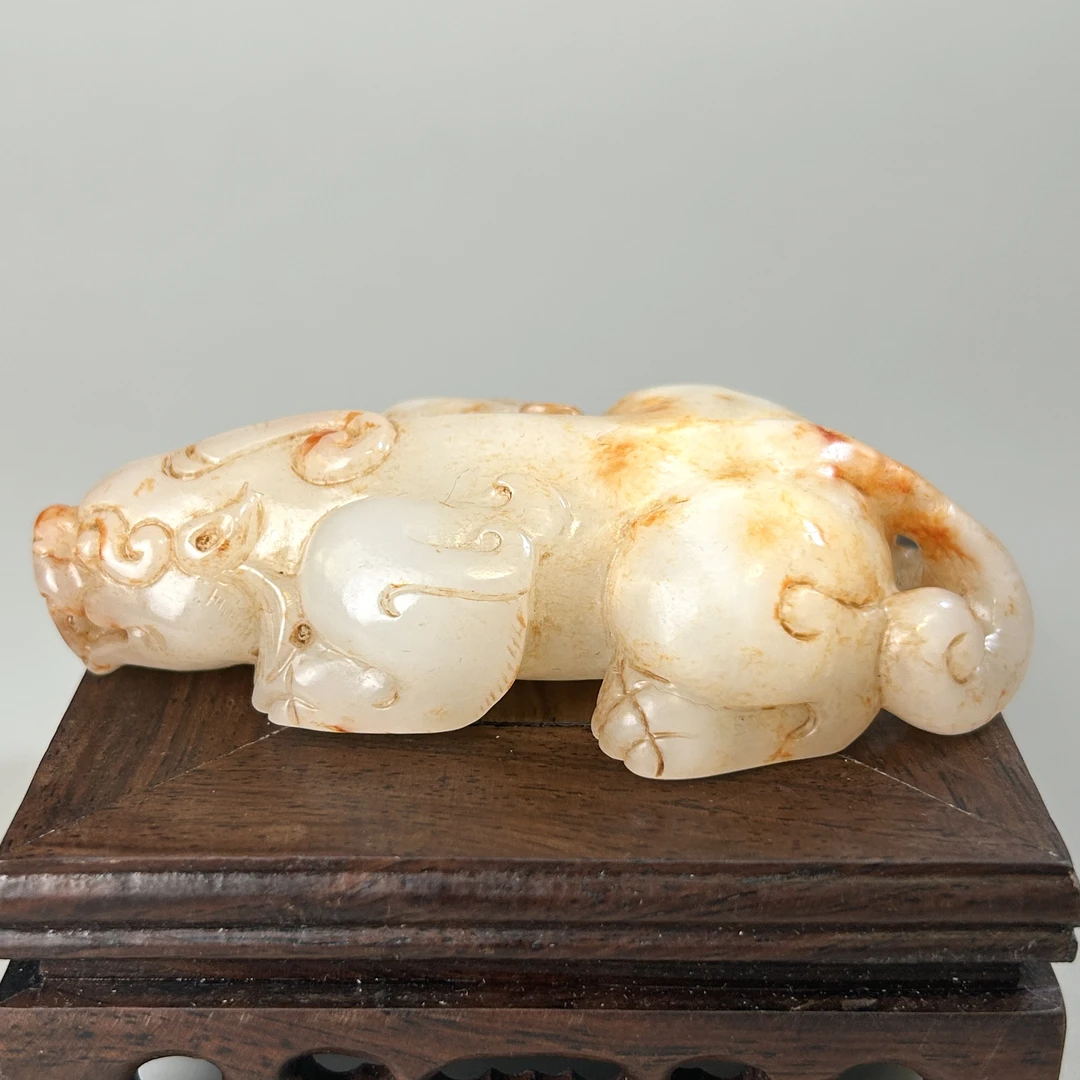 明代新疆和田玉把件摆件玉瑞兽4422