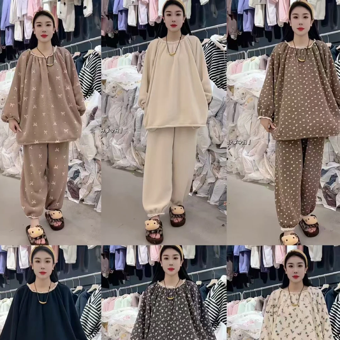 春秋长短袖甜美风女士可外穿睡衣家居服套装