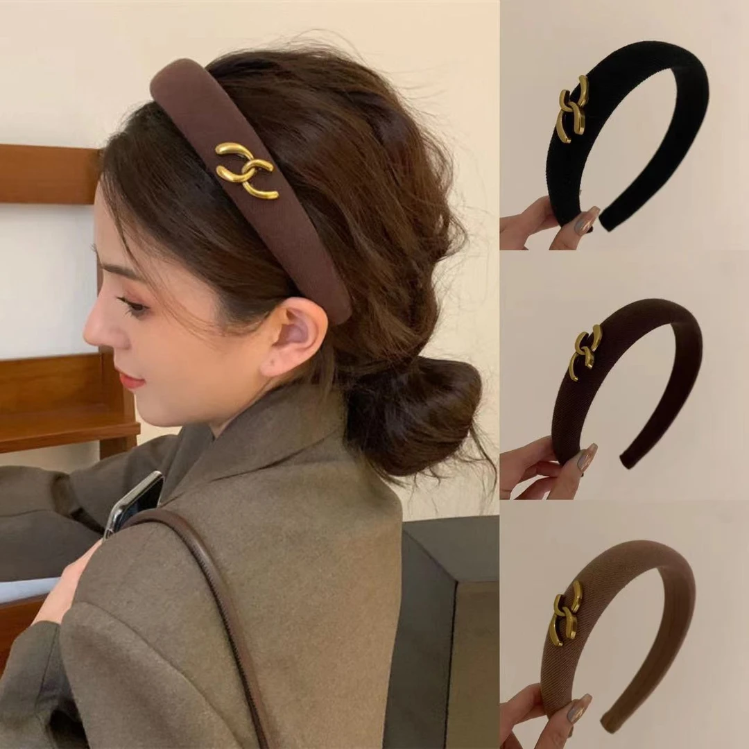 金属字母高颅顶发箍女简约高级感气质时尚百搭小香风网红黑色复古