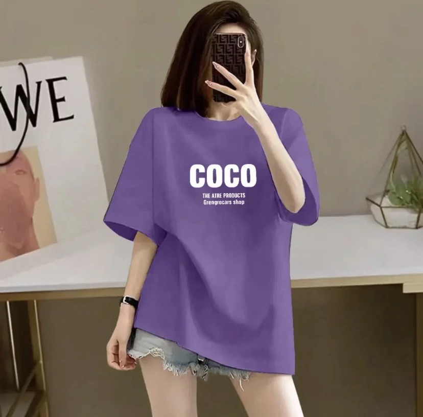 100%纯棉t恤短袖女2025新款美式中长款t恤女遮屁股宽松t恤女宽松