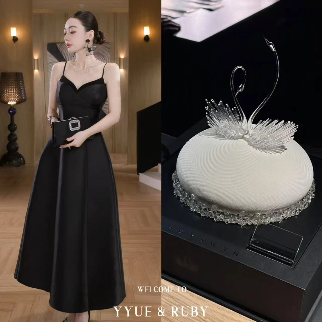 YYUE&RUBY【烛光夜宴-含胸垫】法式吊带款高腰A字轻奢连衣裙A-02498