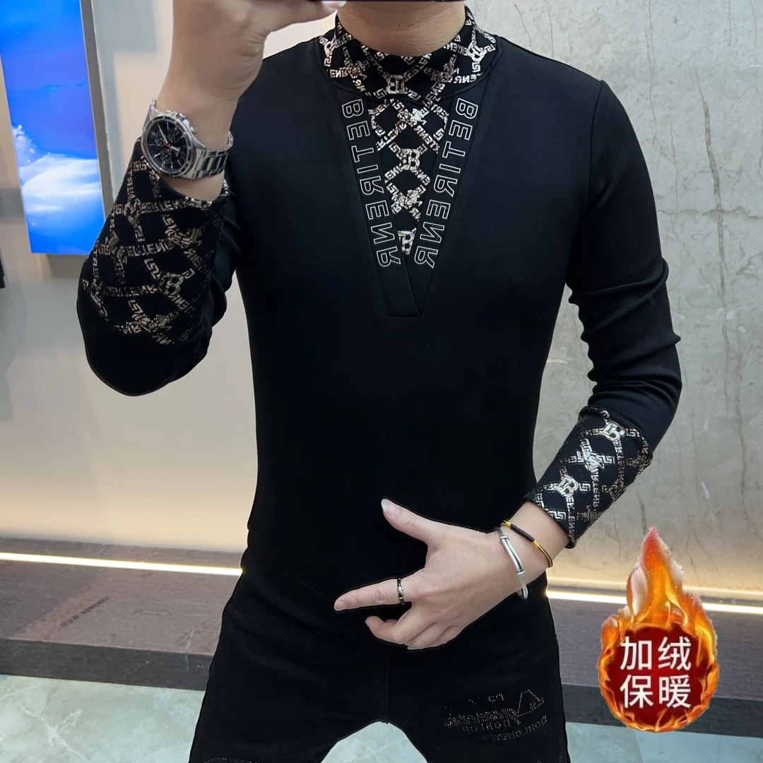《领字母V》欧货男装时尚休闲轻奢空气棉百搭透气上衣潮流修身型