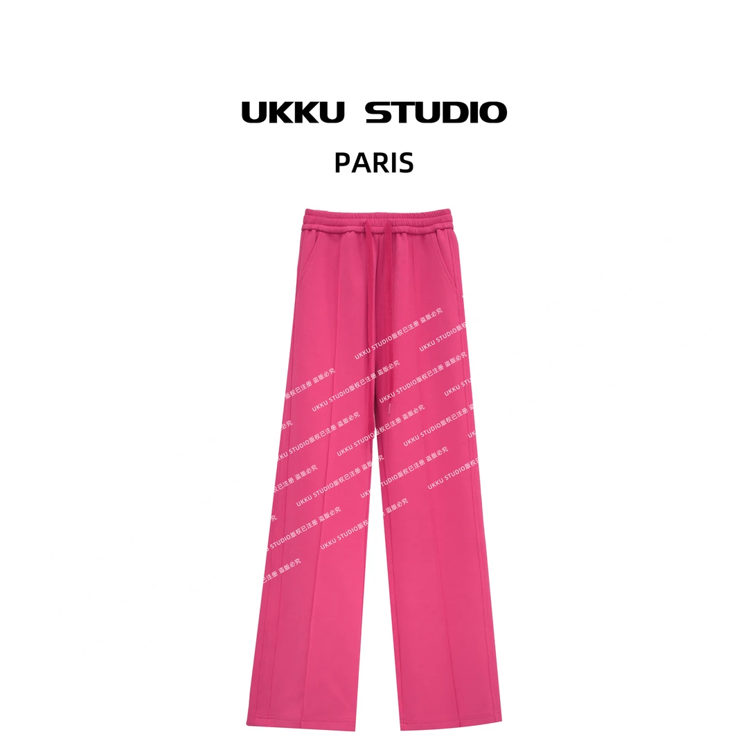 白白【UKKUSKUDIO】网红气质修身时尚树莓粉显白长裤512885
