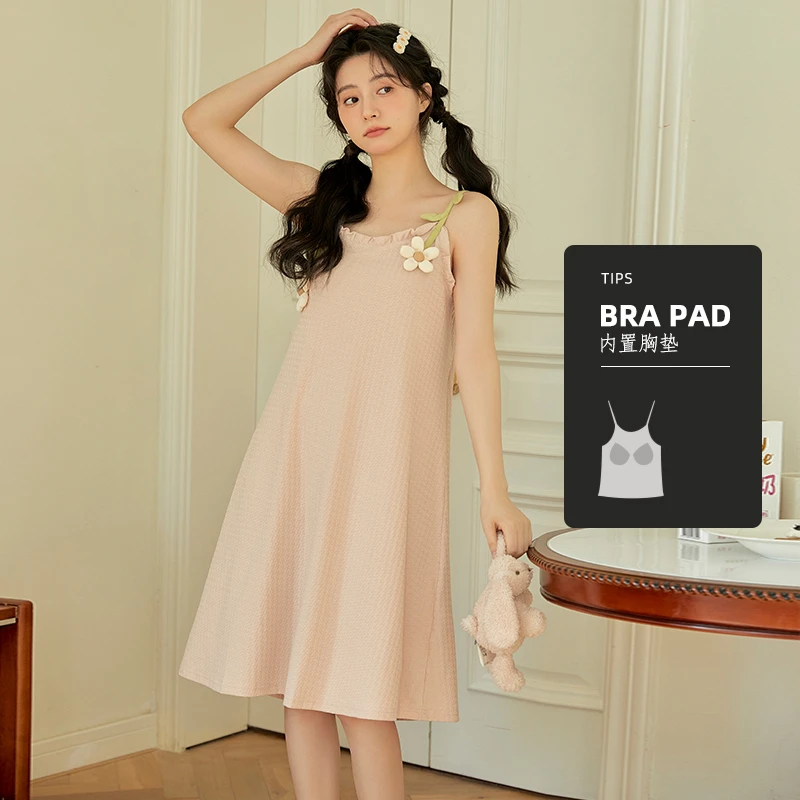 睡衣带胸垫女夏季甜美性感睡衣吊带睡裙女款爆款2025新款凉感纯棉