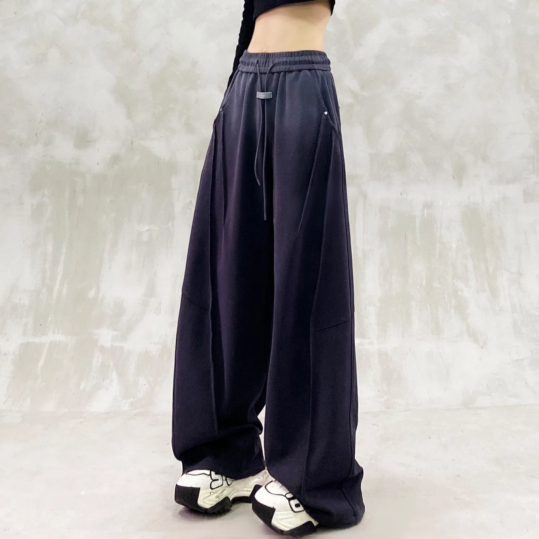渐变色拼接设计垂感休闲裤女秋新款高腰宽松显瘦百搭直筒阔腿裤潮
