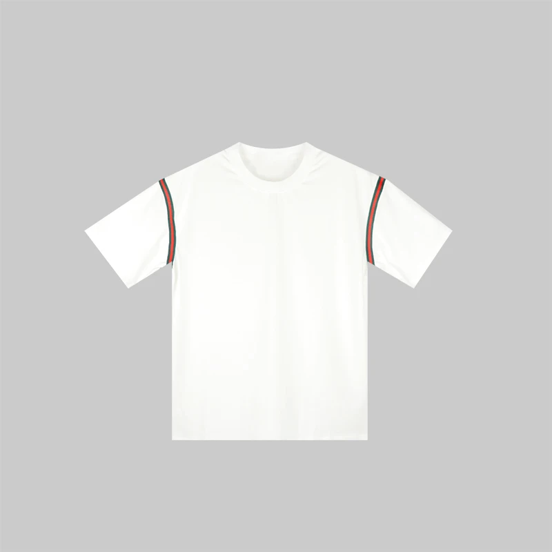 男士休闲红蓝织带T恤